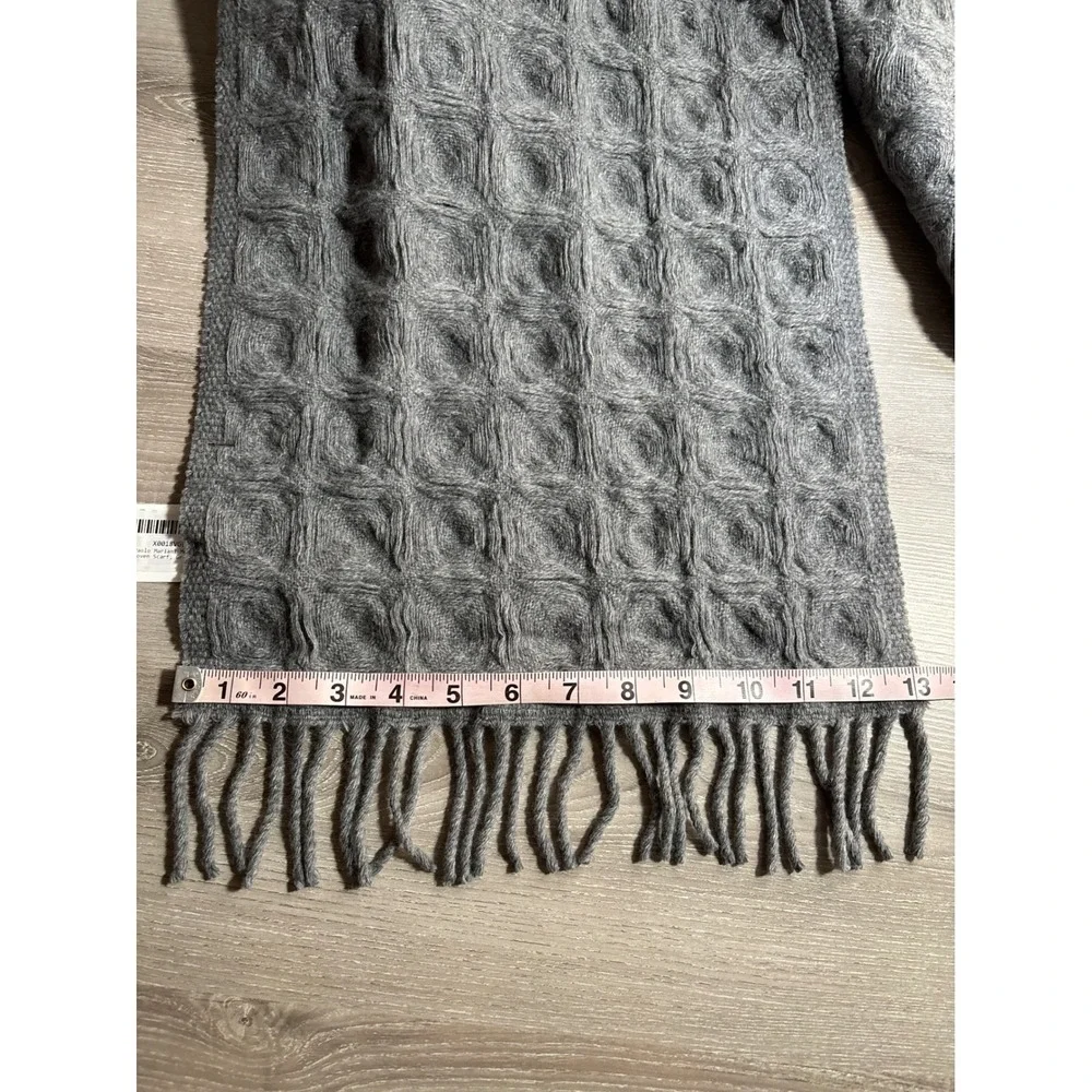 NWT Paolo Mariani Mens Wool Blend Scarf Gray Woven Made Italy Textured Fringed